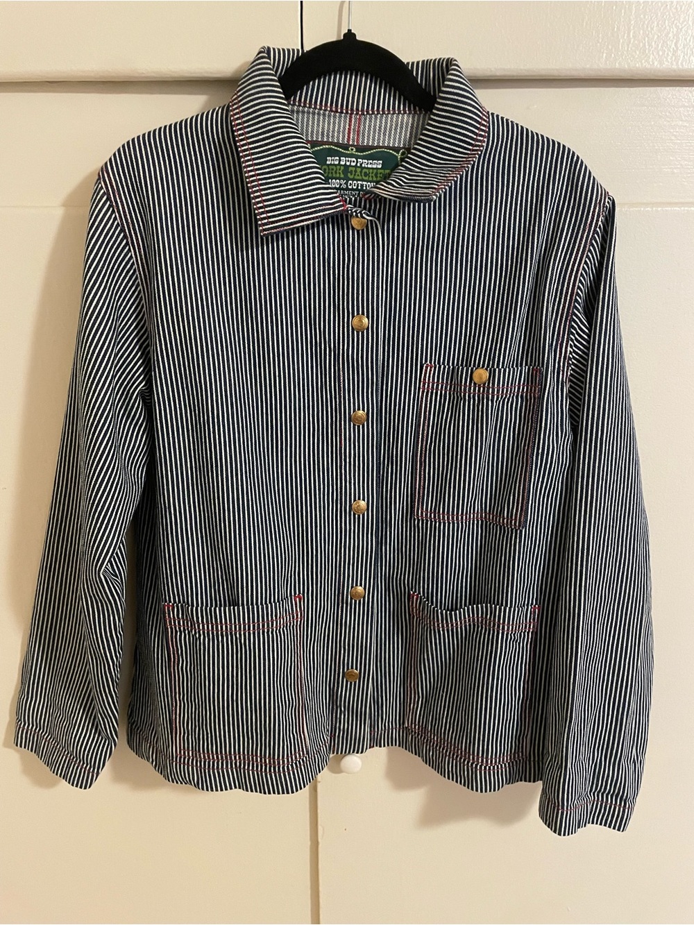 Big Bud Press Navt & White Railroad Striped Button-Down Work Jacket